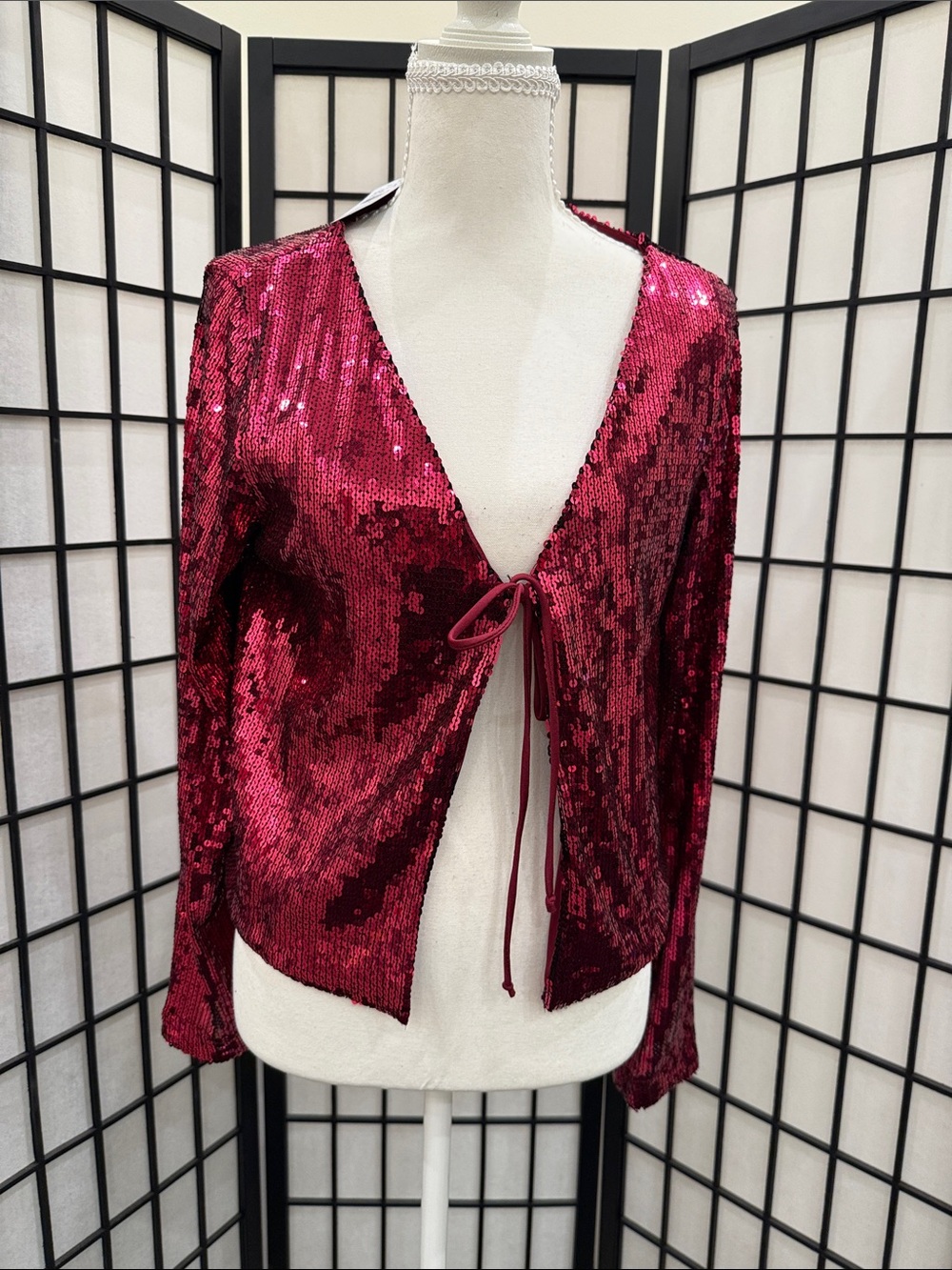 Never worn Express Sequin Tie-Front Top - Fuchsia